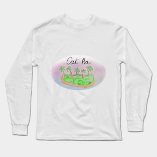 Cat Ba watercolor Island travel, beach, sea and palm trees. Holidays and vacation, summer and relaxation Long Sleeve T-Shirt